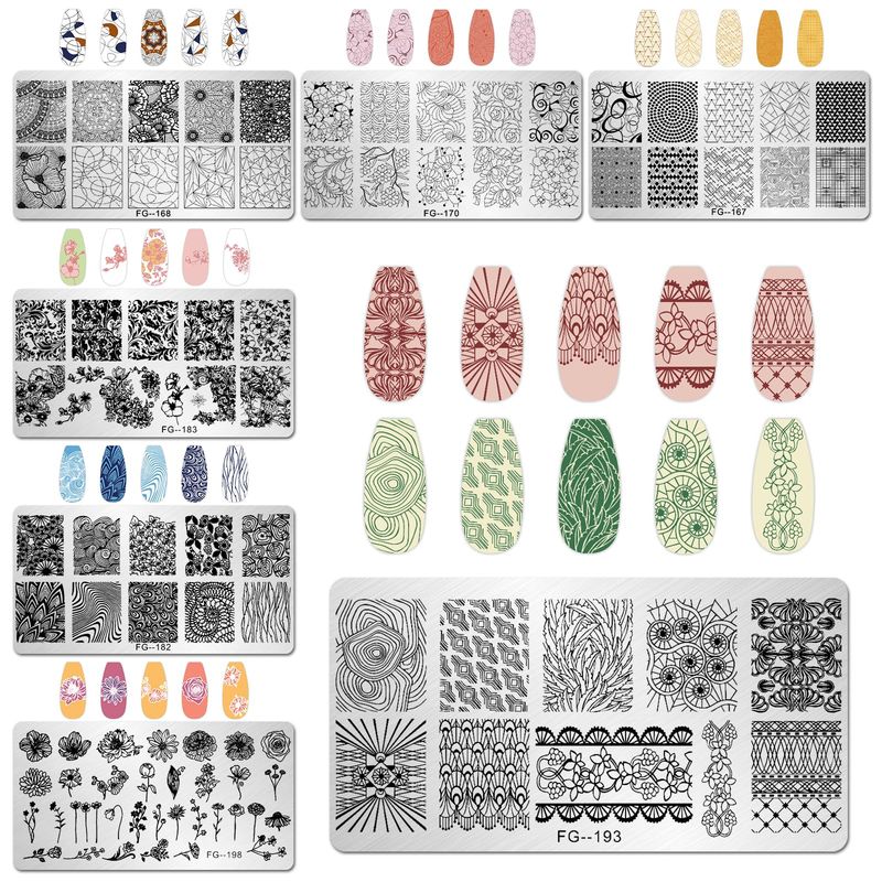 AddFavor Nail Stamper Kit 7pcs Nail Stamping Plates Geometric Mandala Flower Nail Stencils with 2 Stamp and 2 Scraper for Home Salon Manicure Design Supplies Tools