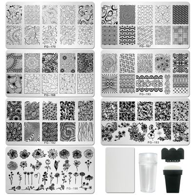 AddFavor Nail Stamper Kit 7pcs Nail Stamping Plates Geometric Mandala Flower Nail Stencils with 2 Stamp and 2 Scraper for Home Salon Manicure Design Supplies Tools