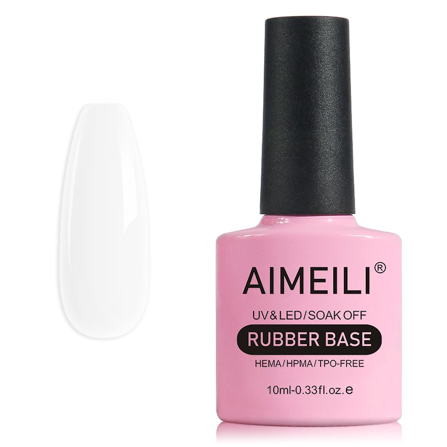AIMEILI Clear Rubber Base Gel For Nails, Soak Off UV LED Hema Free Clear Sheer Gel Nail Polish, 4 in 1 Nail Strengthen/Enhance/Base Coat/Color 10ml