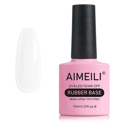 AIMEILI Clear Rubber Base Gel For Nails, Soak Off UV LED Hema Free Clear Sheer Gel Nail Polish, 4 in 1 Nail Strengthen/Enhance/Base Coat/Color 10ml