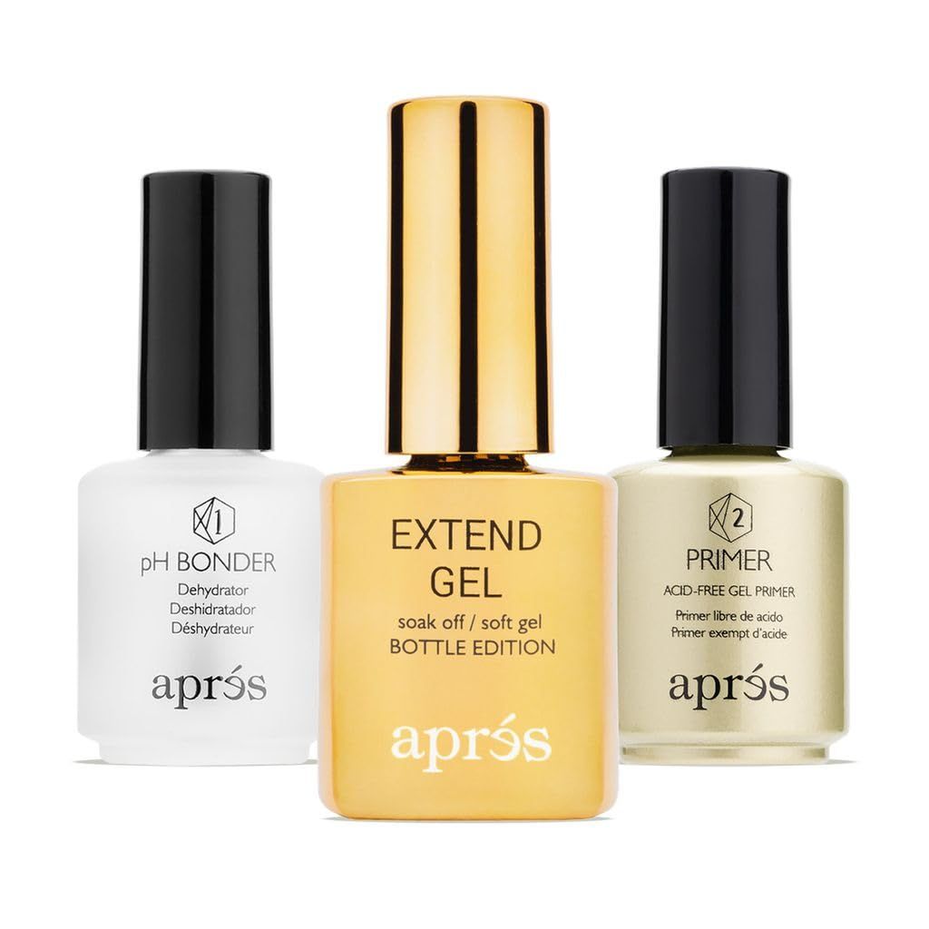 APRS Gel-X Professional Nail Extension Bundle - Gold Bottle Extend Gel, pH Bonder, Non-Acidic Primer, 15 ml Set