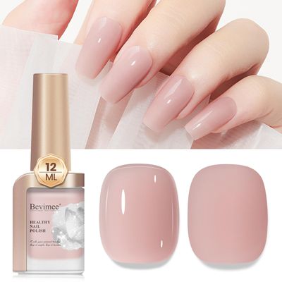 Bevimee Quick Dry Nail Polish Air Fast Drying, Sheer Nude Regular Color Nail Polish Holographic High Coverage Nail Lacquer Water Based Natural Nail Art No Required UV LED, 12ML