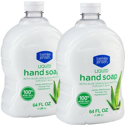 Berkley Jensen Hand Soap Refills, Liquid Soothing Aloe Vera Moisturizing Refill 64 Fl Oz (Pack of 2) Silk Proteind Soft Soap for Soft Skin
