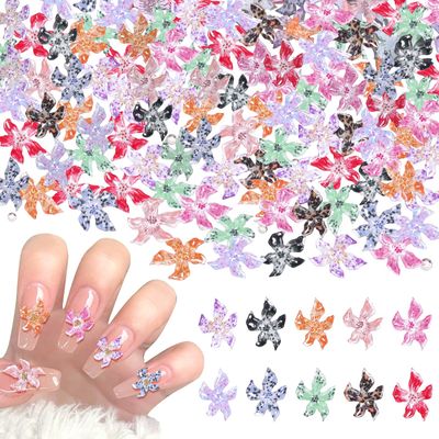 100 Pcs Flower Nail Charms, 3D Hawaii Flower for Nails Color Soft Hibiscus Floral Nail Art Charms Nail Gems Rhinestones, Mixed Flowers Charms for Acrylic Nails Designs DIY Accessories