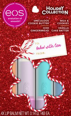 eos Holiday Lip Balm Gift Set- Speculoos Cookie Butter, Milk &amp; Cookies, Iced Gingerbread, Vanilla Cake Batter, Limited-Edition Skincare, 0.14 oz, 4-pack