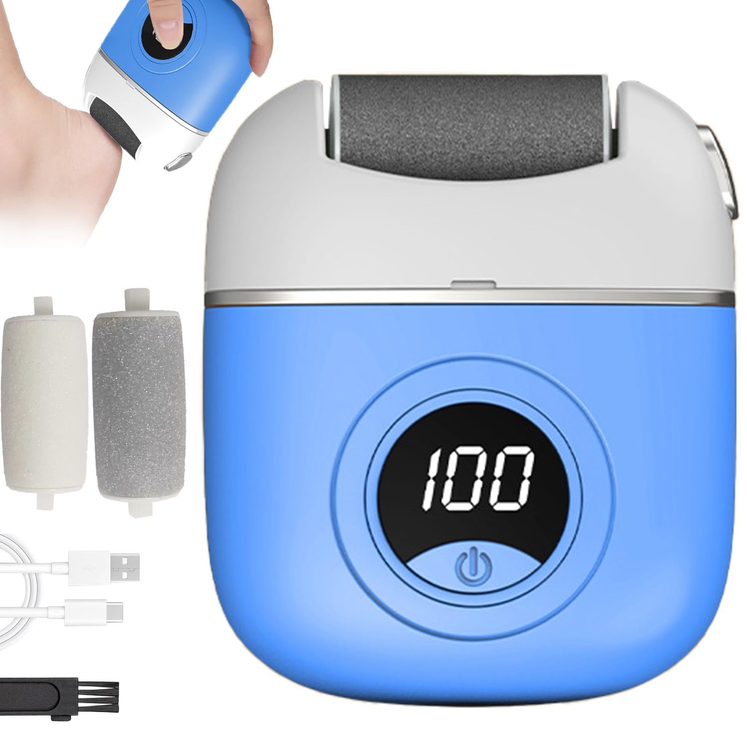 Electric Callus Remover Foot File, 2024 New USB Rechargeable Foot Repair and Grinding Device, Heel Polisher Digital Display, Feet Callus Remover, for Men Women Dry Callus Dead Skin (Blue)