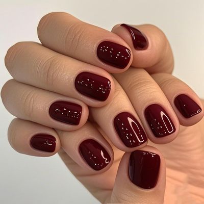 GLAMERMAID Press on Nails Extra Short Squoval, Spring Handmade Gothic Burgundy red Jelly Gel Glue on Nails, 24Pcs Glossy Round Reusable UV Finish Fake Nails Acrylic False Nails Manicure Kits for Women