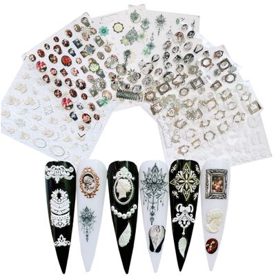 NAIL ANGEL 7Sheets Nail Art Adhesive Sticker Sheet 3D White Wedding Frame Shapes Nail Art Decoration 10310