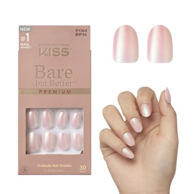 KISS Bare But Better, Press-On Nails, Nail glue included, Mocha, Light Nude skin, Short Size, Oval Shape, Includes 30 Nails, 2G Glue, 1 Manicure Stick, 1 Mini File