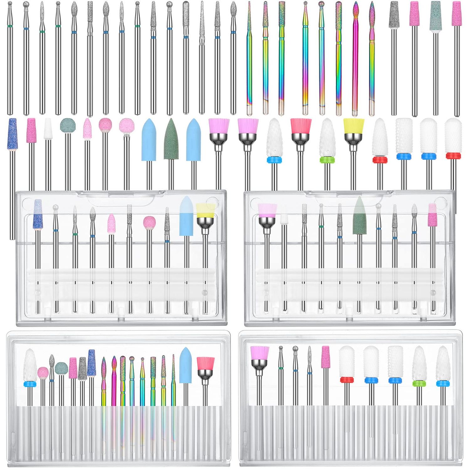 Chumia 47 Pcs Nail Drill Bits Sets 3/32 Inch Electric Diamond Ceramic Acrylic Gel Nail Bit Kit Manicure Supplies Carbide Cuticle for Manicure Drill Remover for Home Salon Gel Pedicure Tools