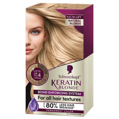 Schwarzkopf Keratin Blonde Hair Dye Natural Blonde 11.0, Hi-Lift Permanent Color, 1 Application - Hair Color Enriched with Keratin, Lightens up to 4 Levels and Protects Hair from Breakage
