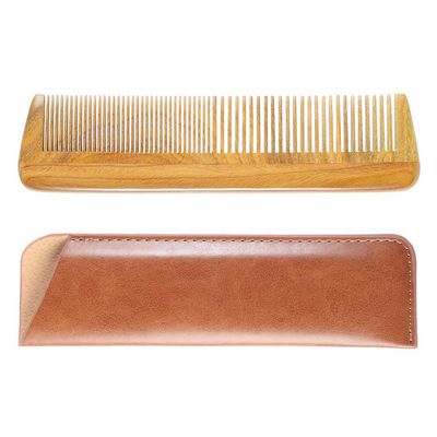 Onedor Handmade 100 Natural Green Sandalwood Wooden Comb for Men Hair, Beard, and Mustache Styling Pocket Comb With Leather Case (Long)