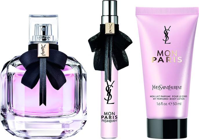 YVES SAINT LAURENT Mon Paris 3 Pcs Gift Set For Women: 3 Oz Eau De Parfum Spray 0.33 Mini Eau De Parfum Spray 1.6 Body Lotion - HARD GIFT BOX
