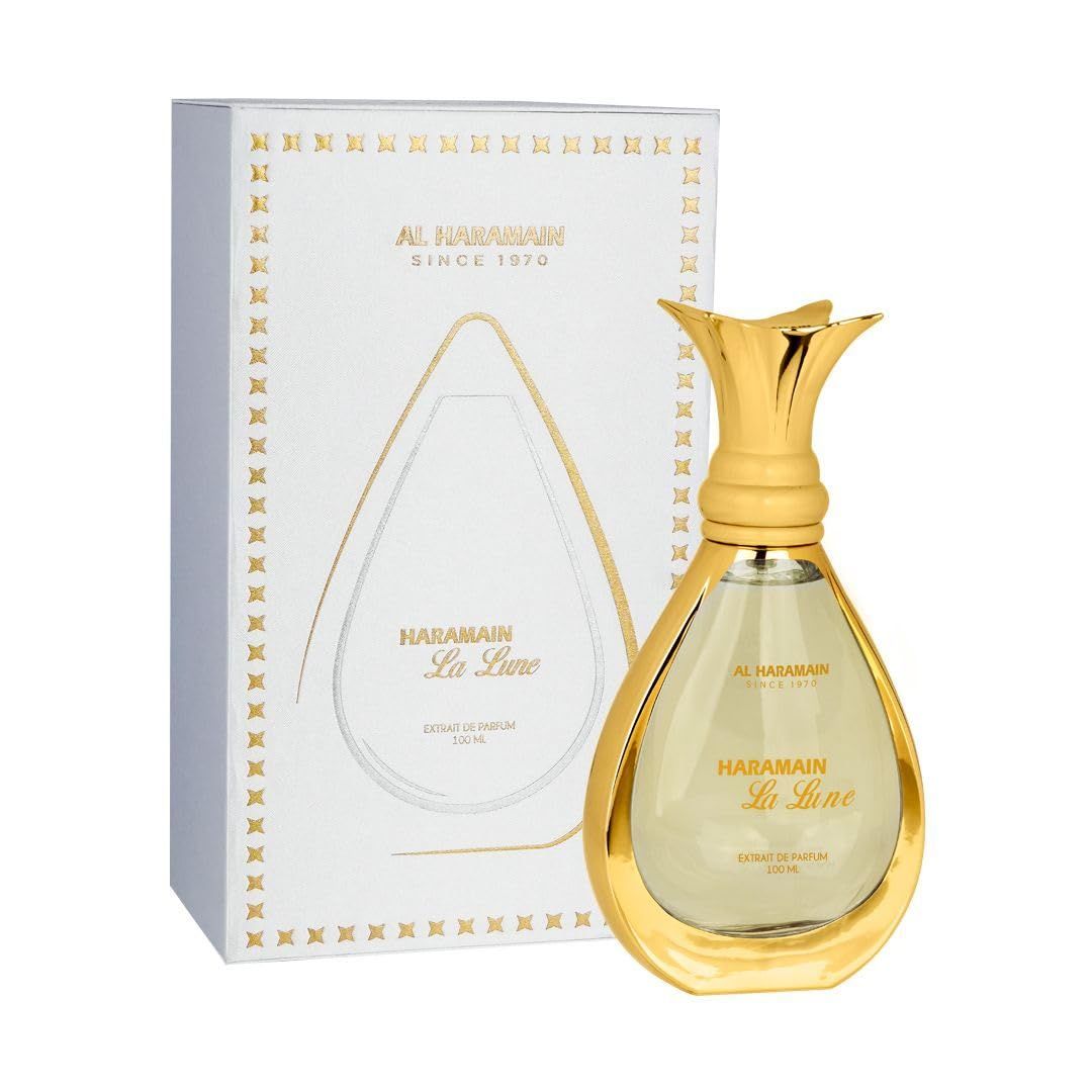 Al Haramain La Lune for Unisex - Arabian Perfume for Women and Men - Long Lasting Woody Fragrance with Amber, Vanilla, Leather, Citrus &amp; Tobacco - Arabic Cologne - Extrait De Parfum - 3.4 oz EDP Spray