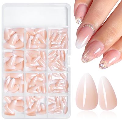 Lifextol 240pc Ombre Almond Press on Nail short Fake Nails Press ons Glue on Nails with Glue &amp; Adhesive Tabs, Acrylic Nails Press on Nails Almond False Gel Nail Tips Stick on Artificial Fingernails