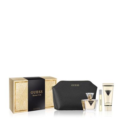 GUESS Seductive 4 Piece Gift Set for Women (2.5 Ounce Eau De Toilette Spray 0.5 Ounce Travel Spray 3.4 Ounce Body Lotion Pouch)