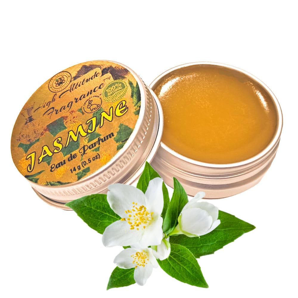 JASMINE Perfume - Eau de Parfum - Solid Balm - Natural Essential Oils Aromatherapy Fragrance (Grandiflorum, Sambac, Gardenia, Magnolia, White Champaca) Travel Size, Party Guest Favors Gifts