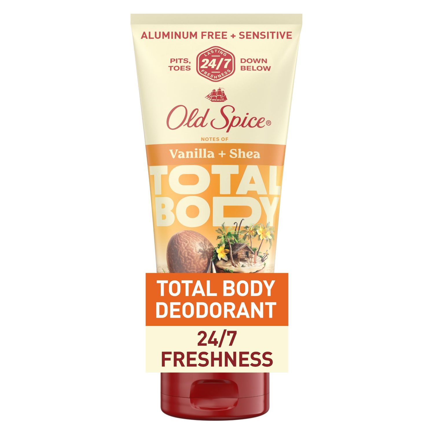 Old Spice Whole Body Deodorant Cream for Men, Aluminum Free, Vanilla Shea Scent, 24/7 Odor Protection, 24/7 Lasting Freshness, Dermatologist Tested, Gentle on Skin, Safe to Use All Over, 3.0 oz