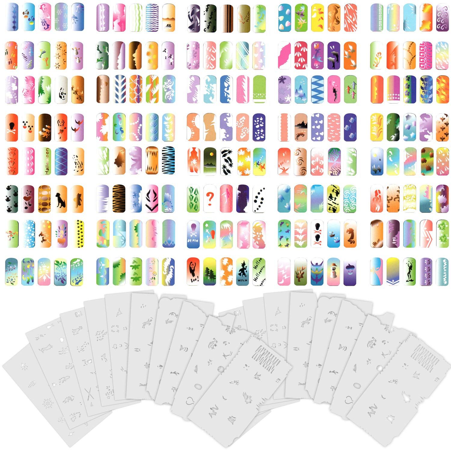 Custom Body Art Airbrush Nail Stencils - Design Series Set 9 Includes 20 Individual Nail Art Template Sheets with 15 Designs Each for a Total 300 Patterns