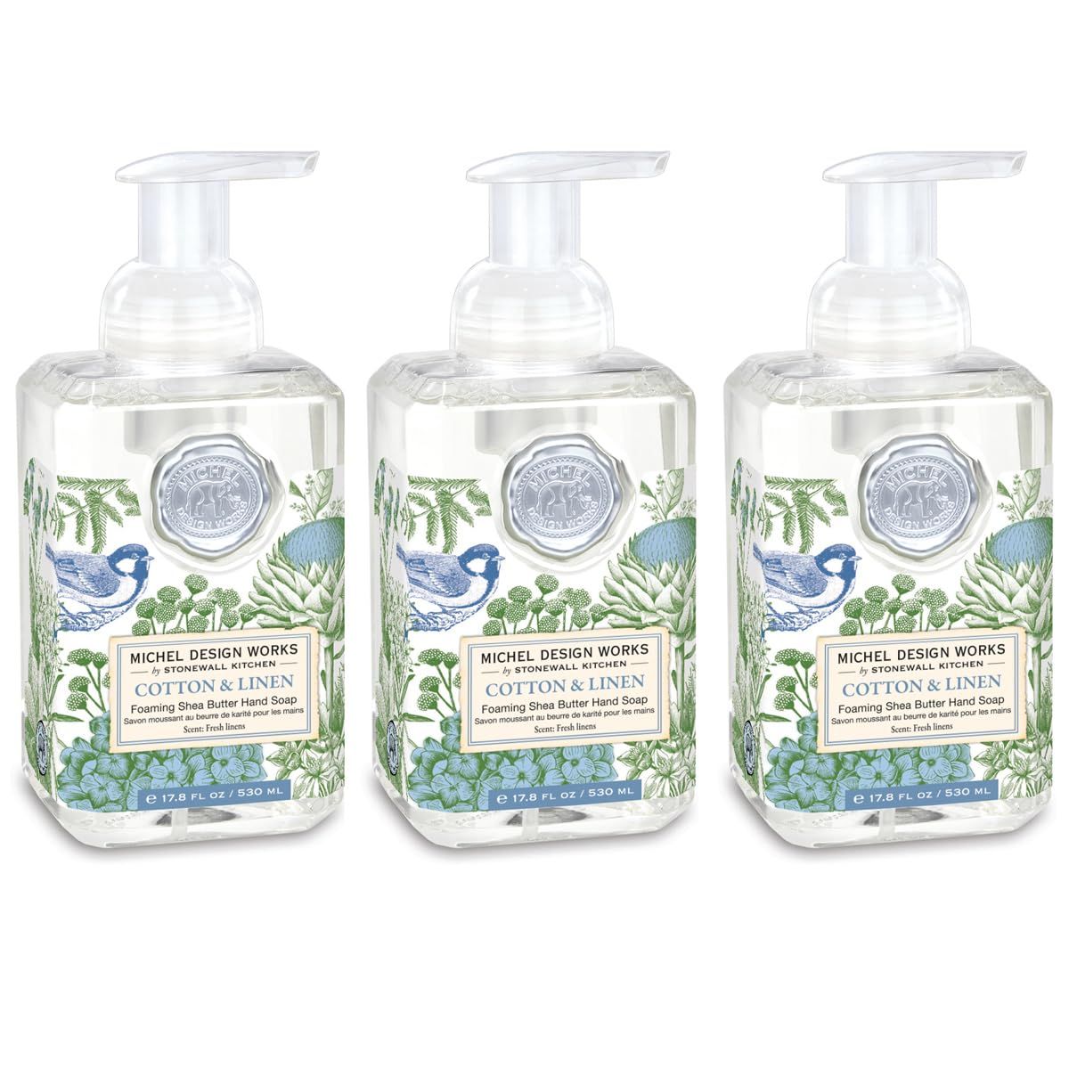 Michel Design Works Cotton &amp; Linen 3-PACK Foaming Hand Soaps, 17.8 fl oz each