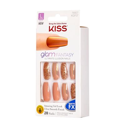 KISS Glam Fantasy Ultimate Illusion Nails, Special FX Fake Gel Nails Kit, Dont Lose My Number with Pink Mini Nail File, and 28 Glue On Nails