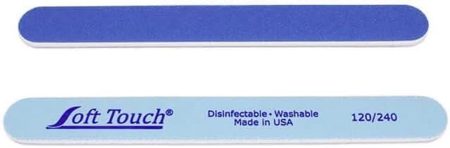 Soft Touch Nail File, Double Sided - 120/240 Grit, Light/Dark Blue, for Natural or Acrylic Nails, 7 Inch - One Piece