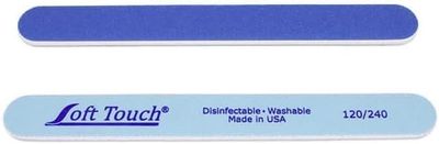 Soft Touch Nail File, Double Sided - 120/240 Grit, Light/Dark Blue, for Natural or Acrylic Nails, 7 Inch - One Piece