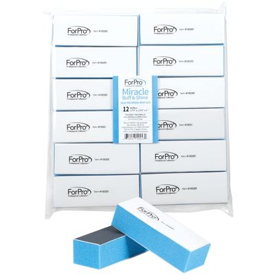 ForPro Professional Collection Miracle Buff &amp; Shine - Grey 400/White 4000 Grit- Twelve (12) Double Sided Manicure &amp; Pedicure Buffers - 1 H x 1.375 W x 3.75 L