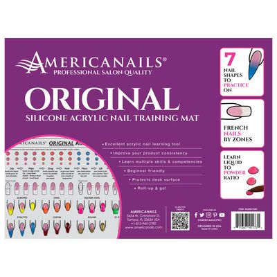 Americanails Acrylic Nail Training Mat - Silicone Trainer Sheet for Application Practice, Flexible Roll Up Pad Template for Acrylic Fingernails, Learn How to Apply Acrylic Nails