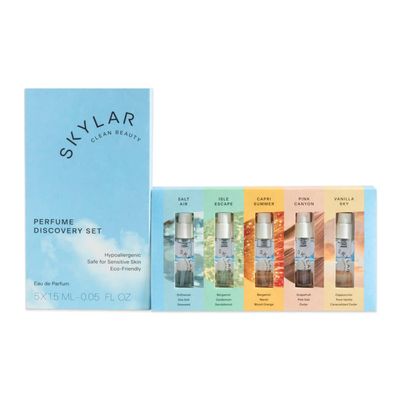 Skylar Perfume Discovery Spray Sampler Set - Salt Air, Isle Escape, Capri Summer, Pink Canyon, Vanilla Sky- Hypoallergenic &amp; Clean Perfume for Women &amp; Men - 5 1.5mL