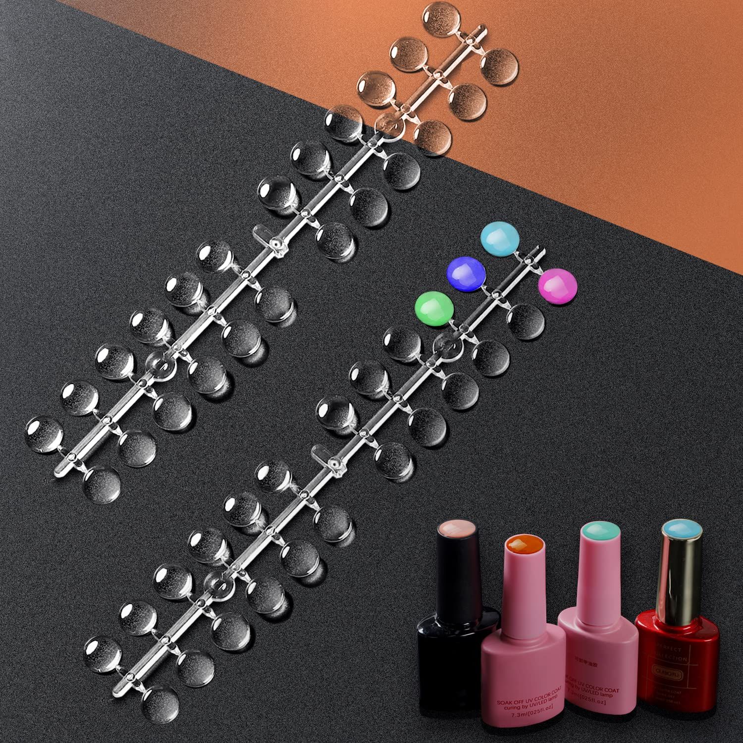 JASSINS 120pcs Color Display Tips, Clear Nail Art Display Chart Nail Polish Swatches Dots with Adhesive Sticker for Nail Polish