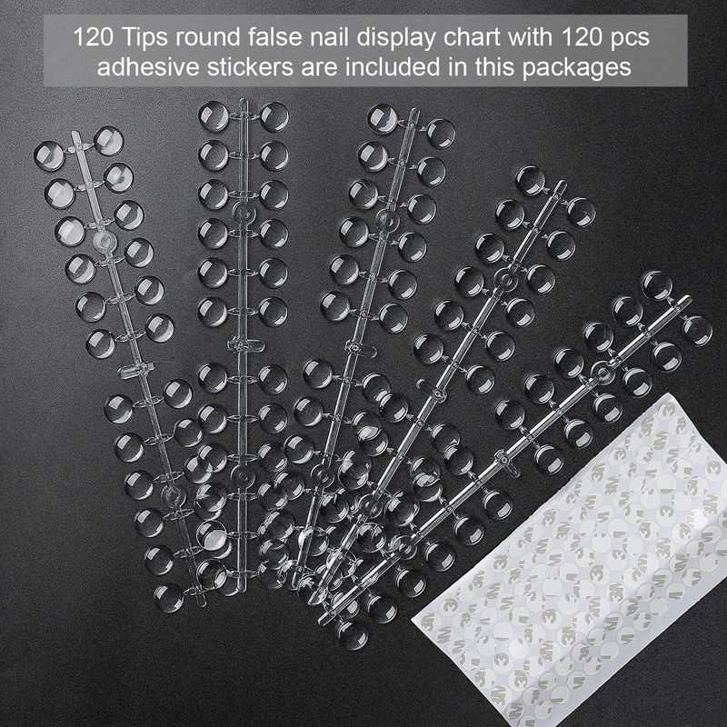 JASSINS 120pcs Color Display Tips, Clear Nail Art Display Chart Nail Polish Swatches Dots with Adhesive Sticker for Nail Polish
