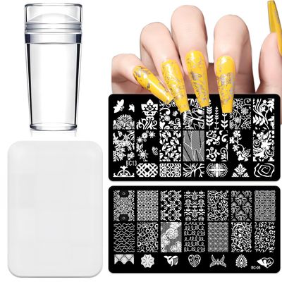 French Tip Tool,Nail Art Stamper Kit with Nail Stamping Plates for DIY together,Home Manicure Starter Tool Salon(4 PCS)