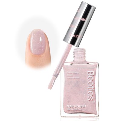 Beetles 2 in 1 Nail Strengthener Polish-Nude Pink Color Nail Polish Fast Drying for Nail Growth and Strengthener Dreamy Pink Haze Holographic Nail Art15ml