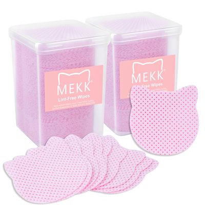 MEKK Lint Free Nail Wipes,400PCS Cat Shape Nail Polish Remover Wipes,Super Absorbent Soft Non-Woven Fabric Lash Glue Wipes,Cleaning Pad Cloth for Lash Extension &amp; Nail Polish Bottle(PINK)