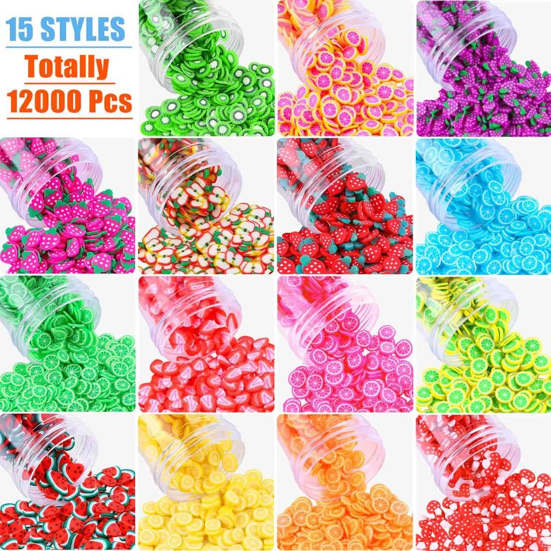 Acejoz 12000 Pcs 15 Styles Assorted Fimo Slices for DIY Slime, Nail Art, Lip Gloss &amp; Cellphone Decorations