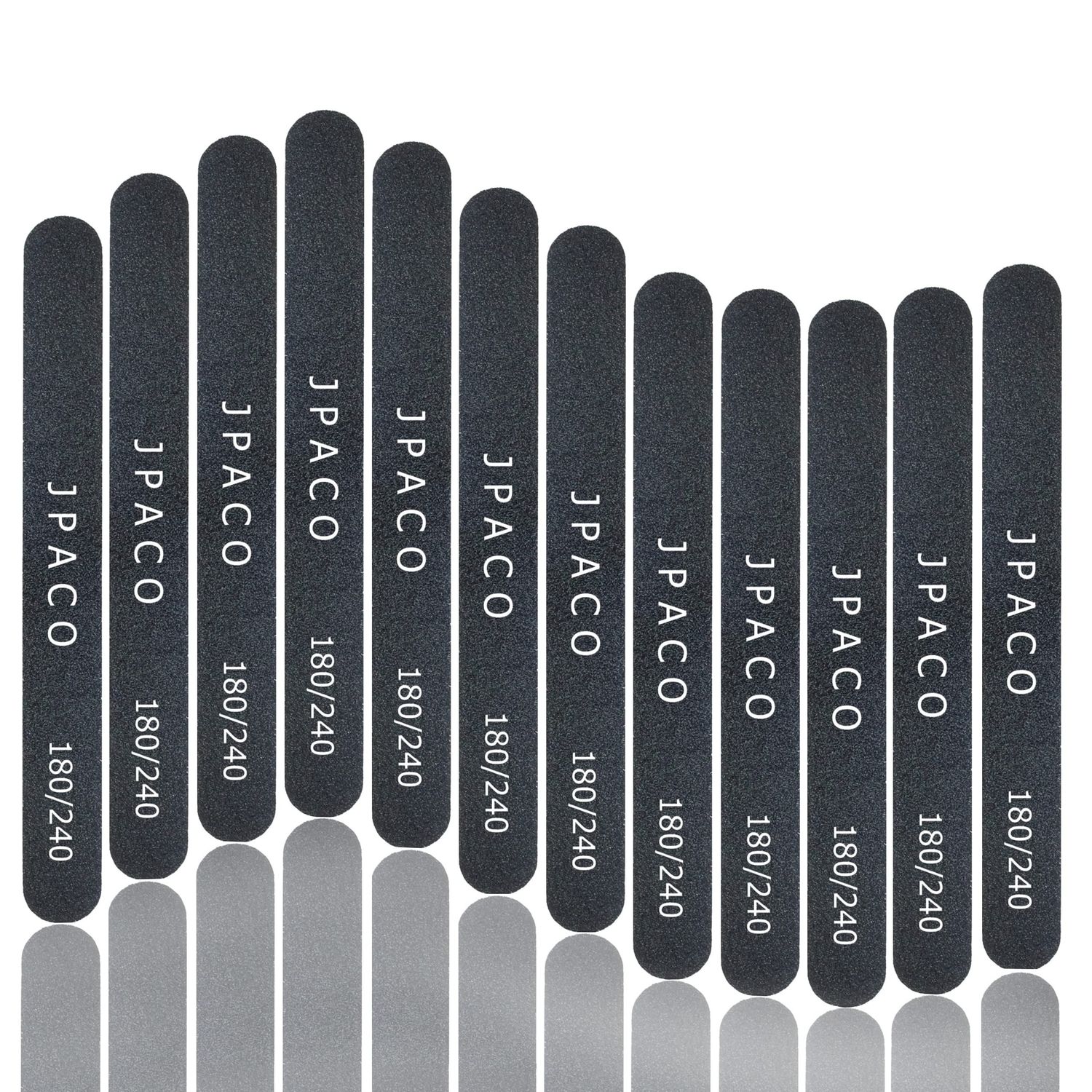 12-Pack Professional Nail Files: Double-Sided 180/240 Grit Emery Boards for Natural, Acrylic, Poly, and Gel Nails - Washable Black Manicure Tools Set by JPACO