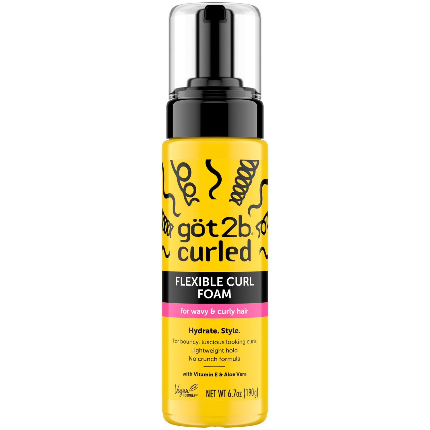 gt2b Curled Flexible Curl Foam, 6.7oz, for type 2-3 curls, wavy &amp; curly hair, for bouncy curls, lightweight hold, no crunch formula