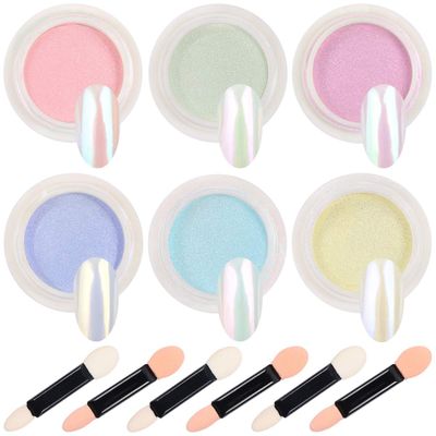 Aooba Mirror Laser Nail Decoration - Neon, Aurora, Titanium Metal Powder With Nail Sponge Brushes