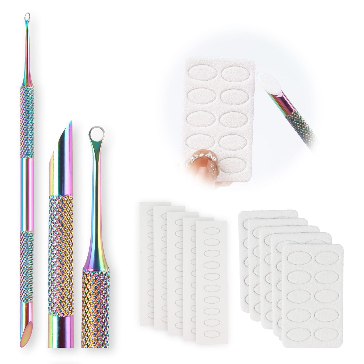 Pre-Treatment Cuticle Pusher, ASTONFOG Dual Ended Cuticle Remover Russian Prep Nail Pushers 100/180 Grit Sandpaper Sheets for Fingernails Toenails Manicure Pedicure Nail Art Care Tools