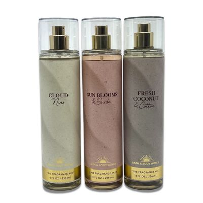 Bath &amp; Body Works Fragrance Mist PACK of 3 Different Mists - CLOUD 9, FRESH COCONUT &amp; COTTON, SUN BLOOMS &amp; SUEDE - Special Packaging Design - 8oz EACH - 2023 SPRING &amp; SUMMER NEW SCENTS