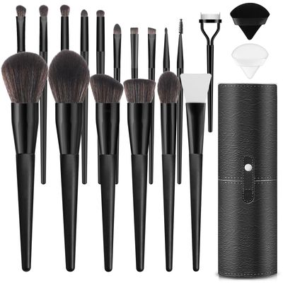 Professional Makeup Brush Set, LUXBRU 20PCs Makeup Brushes with Foundation Eyebrow Blending Concealer Blush Eyeshadow Contour Powder Brush, Make Up Brushes Kit with Travel Case &amp; 2 Powder Puff-Black