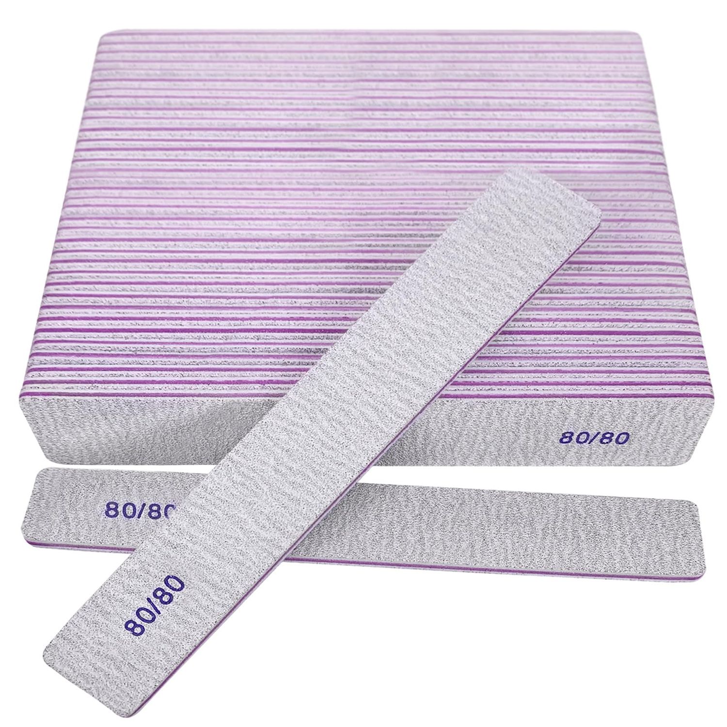 80/80 Grit Nail Files (24 Pack), Heavy Coarse Emery Boards for Acrylic Nails and Gel Nails, 80 Grits Double Sided Nail File Emory Professional Nail Filer Reusable Washable Manicure Square Gray