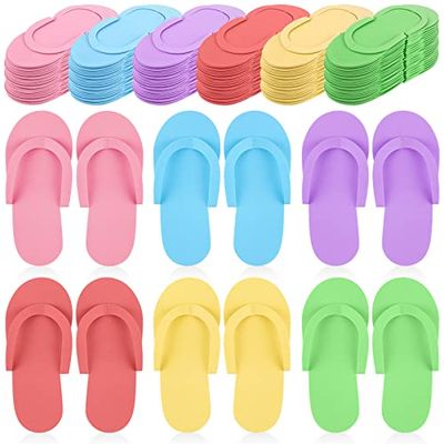 Geyoga 48 Pairs Disposable Pedicure Slippers Foam Disposable Multi Color Spa Flip Flops Pedicure Shoes for Women Salon Nail Spa(Colorful)