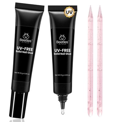 Beetles Super Strong Nail Glue for Press On Nails, 2pcs No Uv Lamp Needed, Quick Drying, Long Lasting, Semi Solid Nail Glue Fake Acrylic Nail Kit