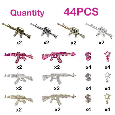 Gehaiwo 44PCS Gun Nail Charms Nail Art Rhinestone,Gold Silver Alloy Gun Dollar Sign Star Nail Decoration for Acrylic Nails, Nail Jewels Accessories for Nail Art Supplies DIY Nail Craft