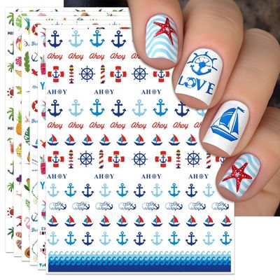 IDDFEVE Summer Nail Art Stickers - Tropical Beach Flamingo Palm Tree Self-Adhesive Nail Decals for DIY Anchor Manicure (6 Sheets)