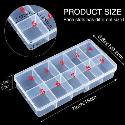 6 Pieces Nail Art Tip Storage Organizer Box with 10 Number Empty Spaces Transparent False Nail Tip Storage Case Container Clear Plastic Grid Box for Fingernail Crystal, Jewelry, Accessories