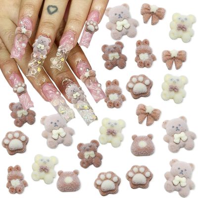 14Pcs Bear Nail Charms 3D Cute Nail Charms Coffee Color Nail Nail Rhinestone Nail Gems Shiny Crystal Rabbit Bow Designs Nails Jewelry for Nail Art Supplies for Women Girls Acrylic Nails Decorations