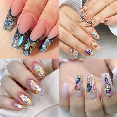 12 Colors 3D Irregular Nail Art Abalone Seashell Slices, TOROKOM Nail Art Shell Piece Irregular Nail Art Decorations Colorful Manicure UV Gel Flake Mermaid Nail Sequins(Transparent, 1 Box)